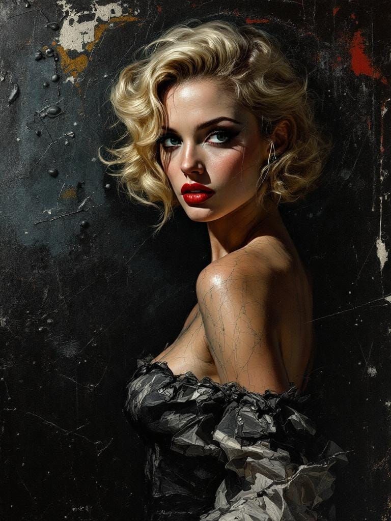1950s Pin-Up with Impasto and Noir Lighting