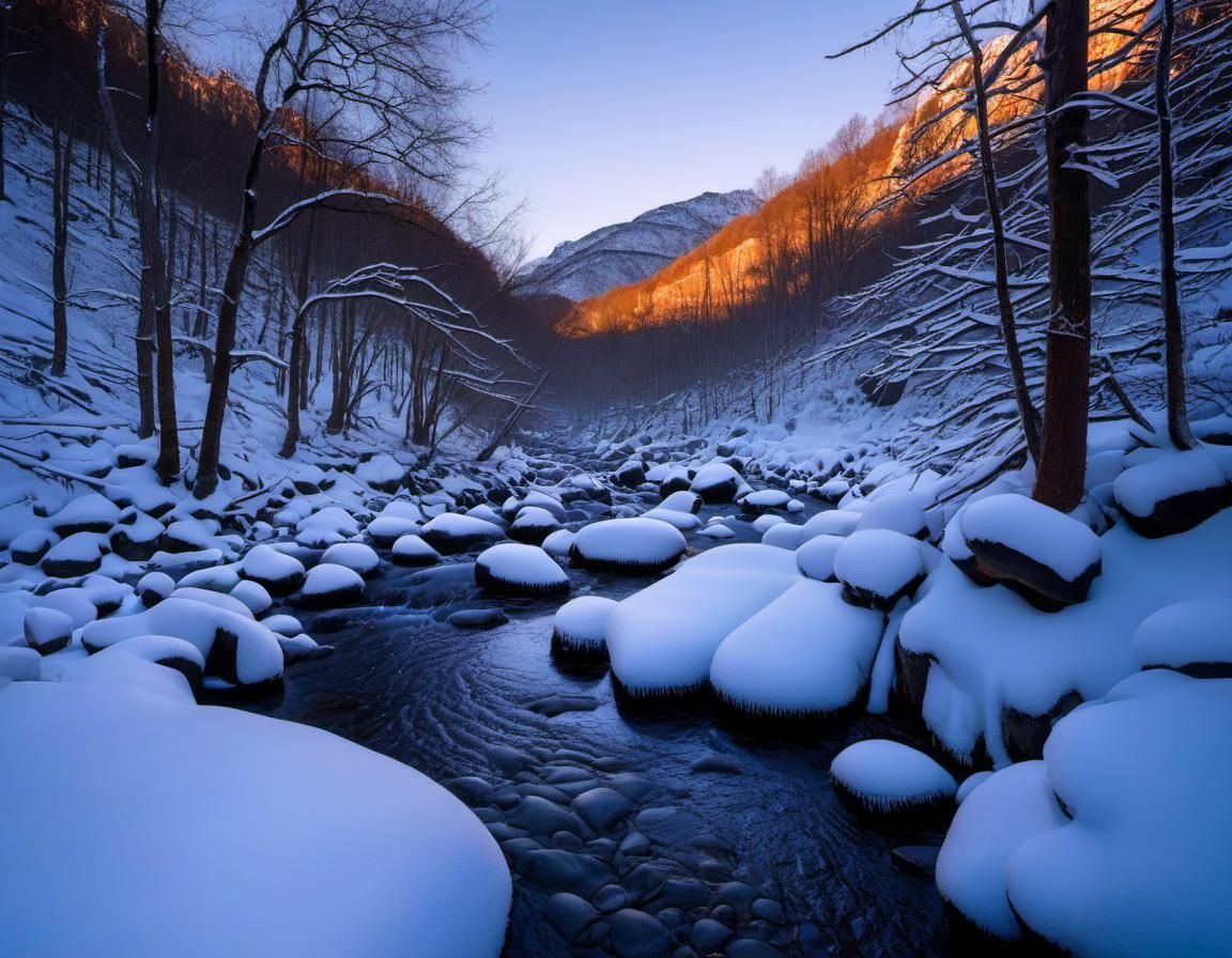 Winter Forest Landscape at Magic Hour