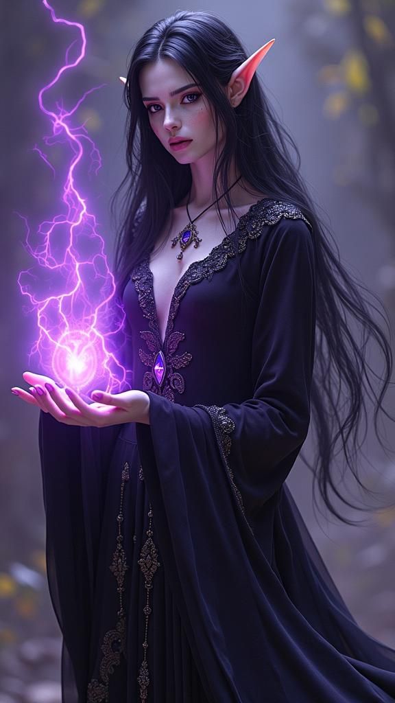 High Elf Conjuring Magic in Dark Fantasy Art