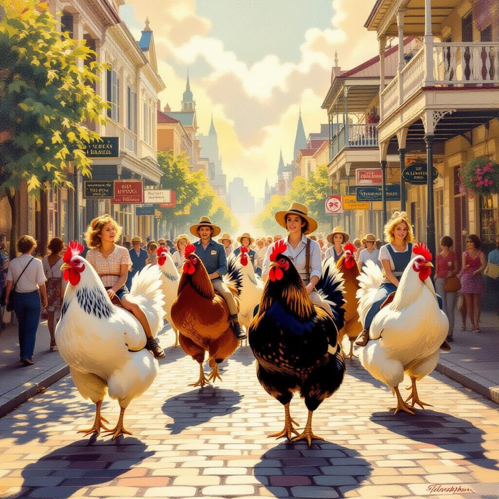 Whimsical Dreamscape of Giant Hens in 1978 Hobart