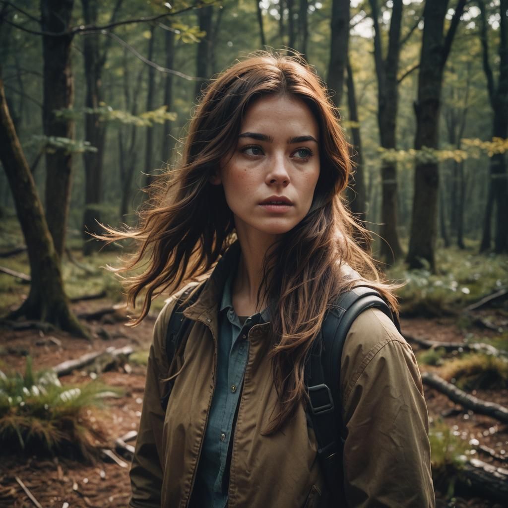 Brown-Haired Girl in Cinematic Film Still