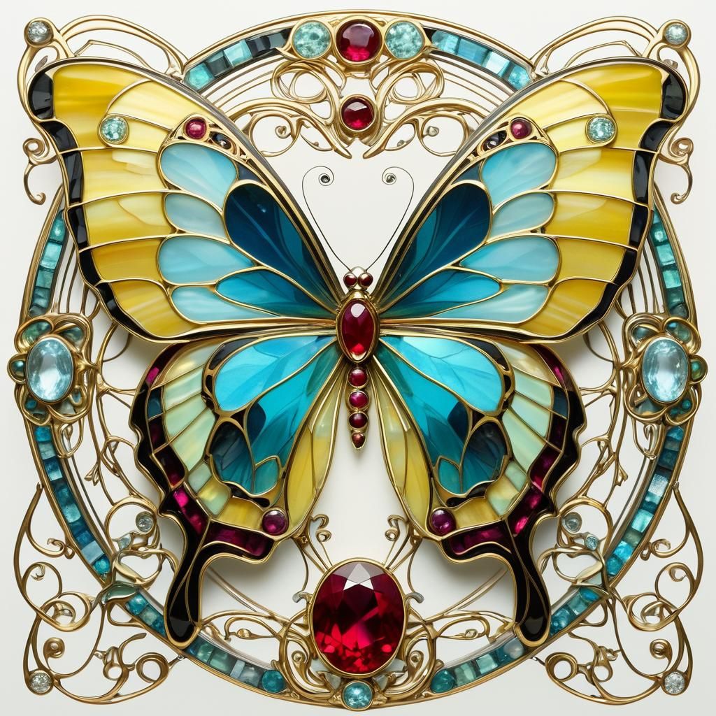 Butterfly in Gemstones, Art Nouveau Style