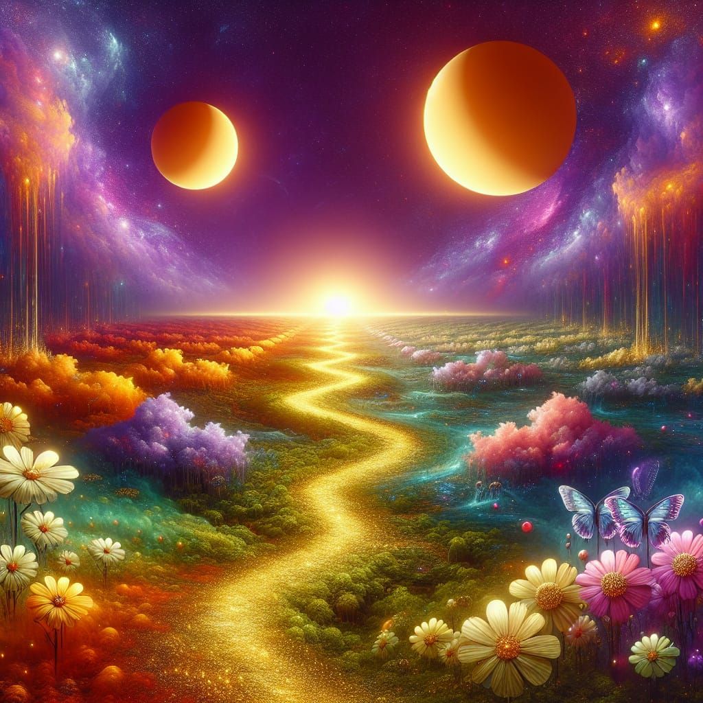 Twilight on Blamadore: Golden Path in a Purple Sky with Oran...