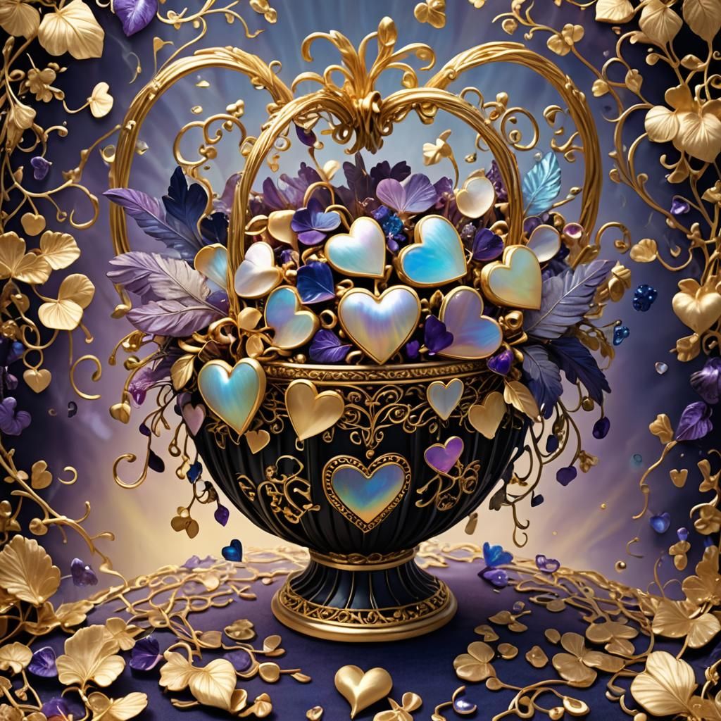 Hearts Overflowing Basket in Futuristic Style