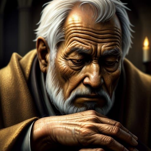 Old Man Praying: Rembrandt-Inspired Digital Art