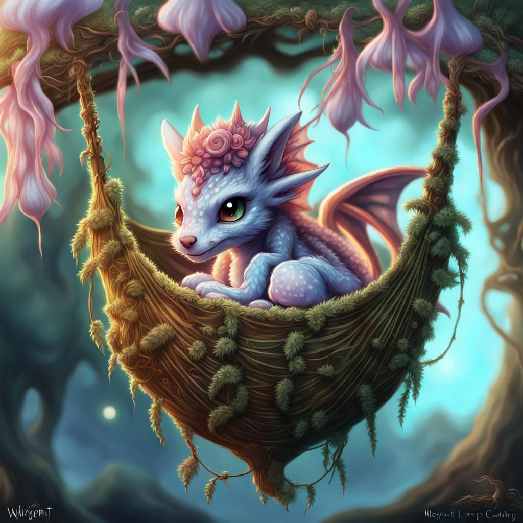 Bioluminescent Dragon-Lynx Cub in Fantasy Village