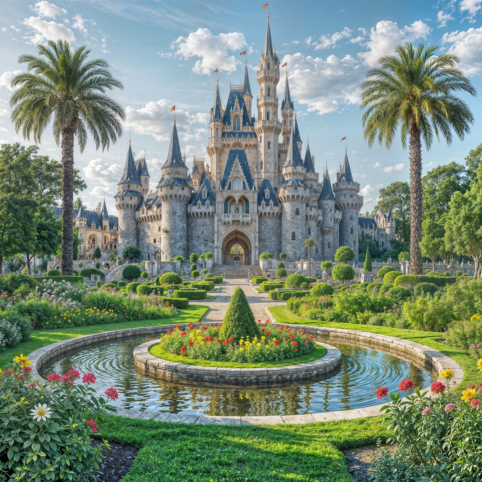 Majestic Castle in Garden, Realismo Style