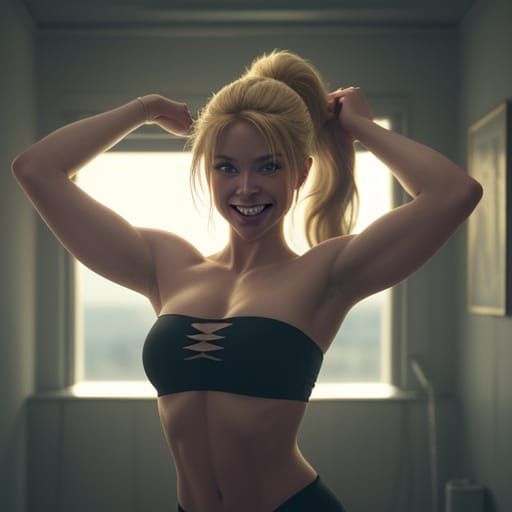 Cute Gymnast Poses Playfully in Golden Hour Light