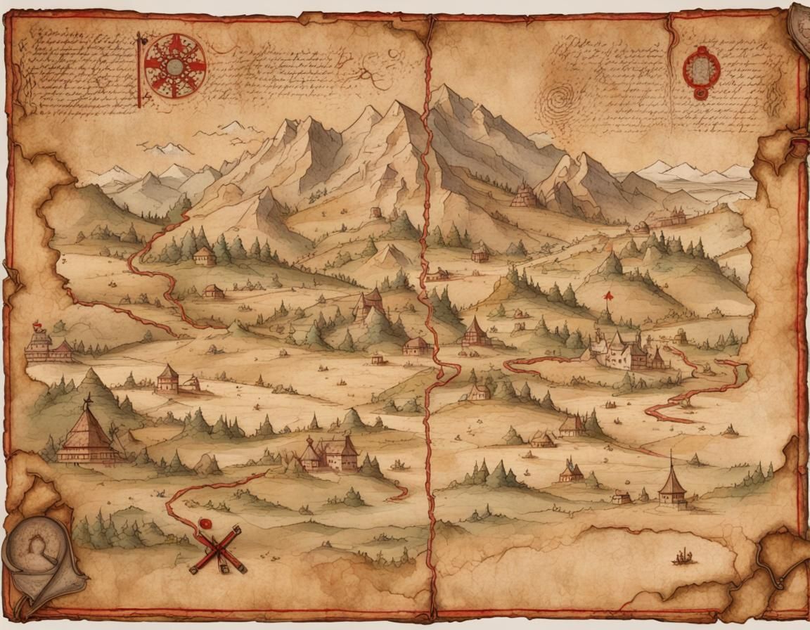 Vintage Treasure Map on Parchment in Watercolor Style