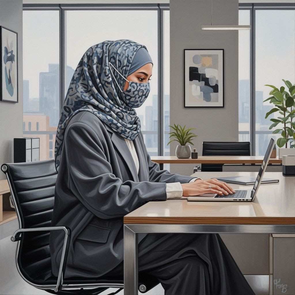 Confident Hijabi Businesswoman in Modern Office Painting