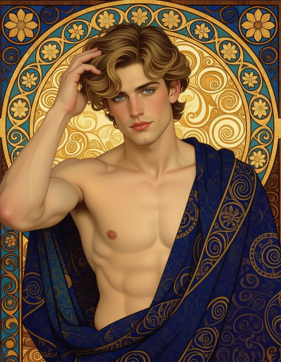 Contemplative Man in Art Nouveau Style