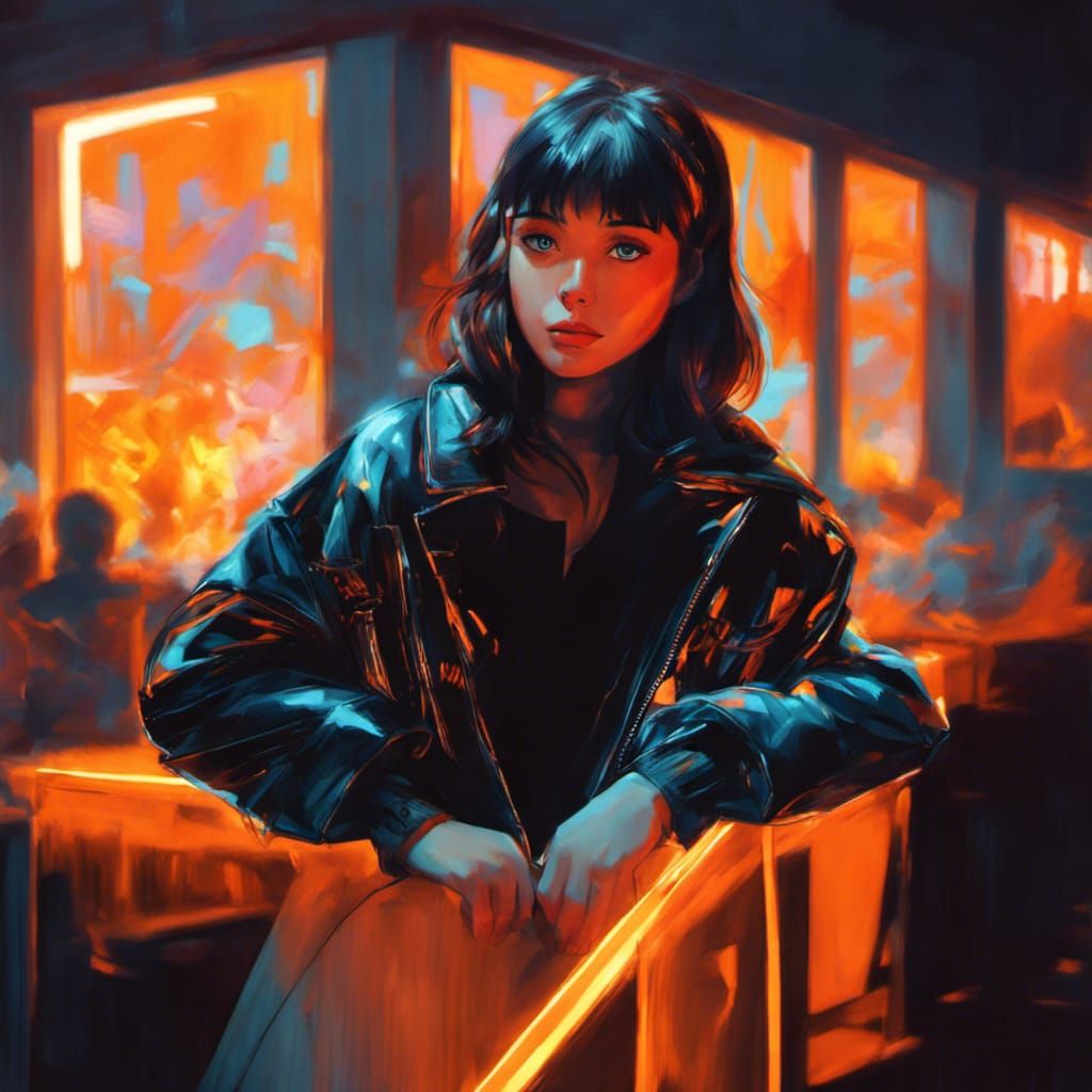 Anime Girl with Gothic Style and Neon Lights