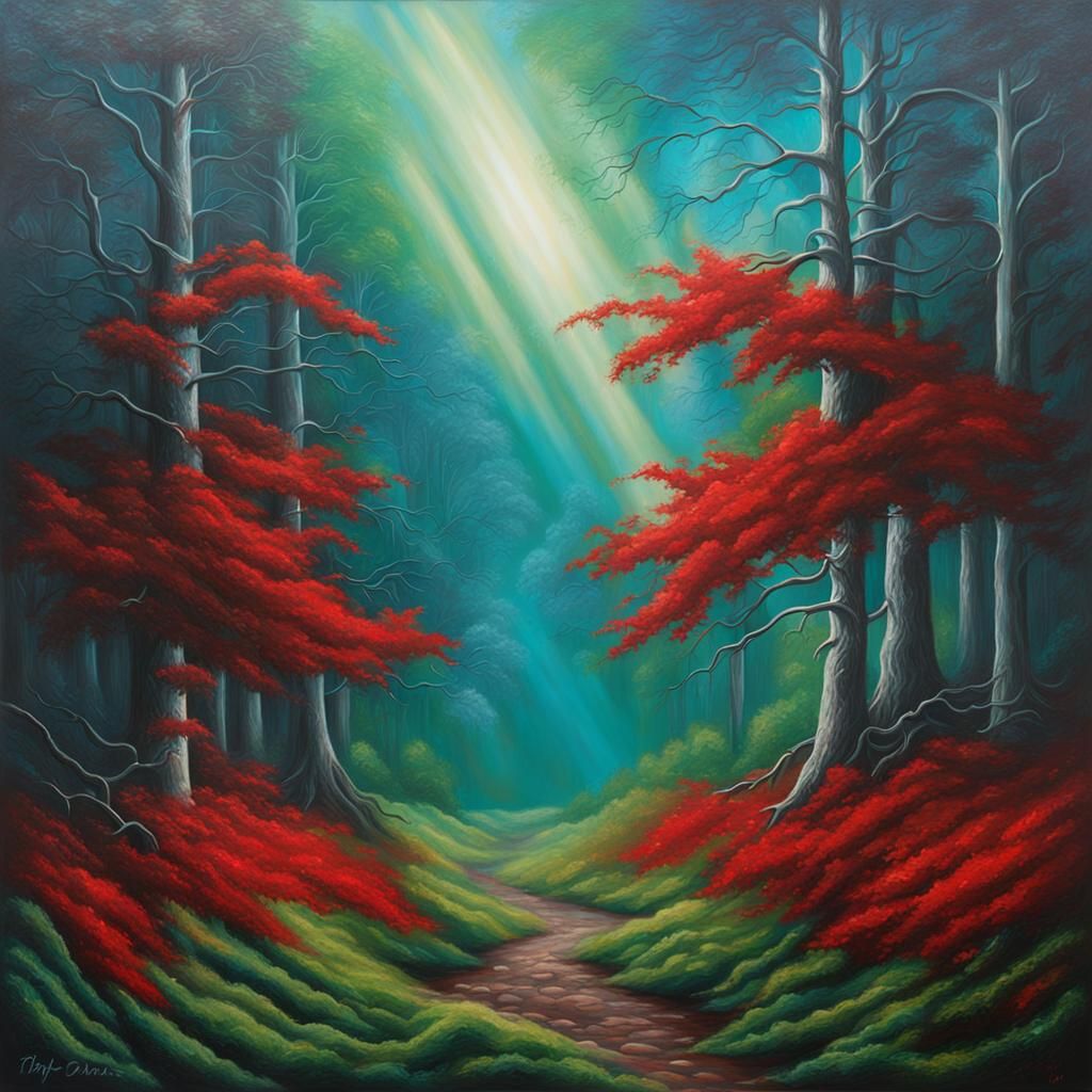 Celestial Forest: Hyperrealistic Oil Painting with Ethereal ...