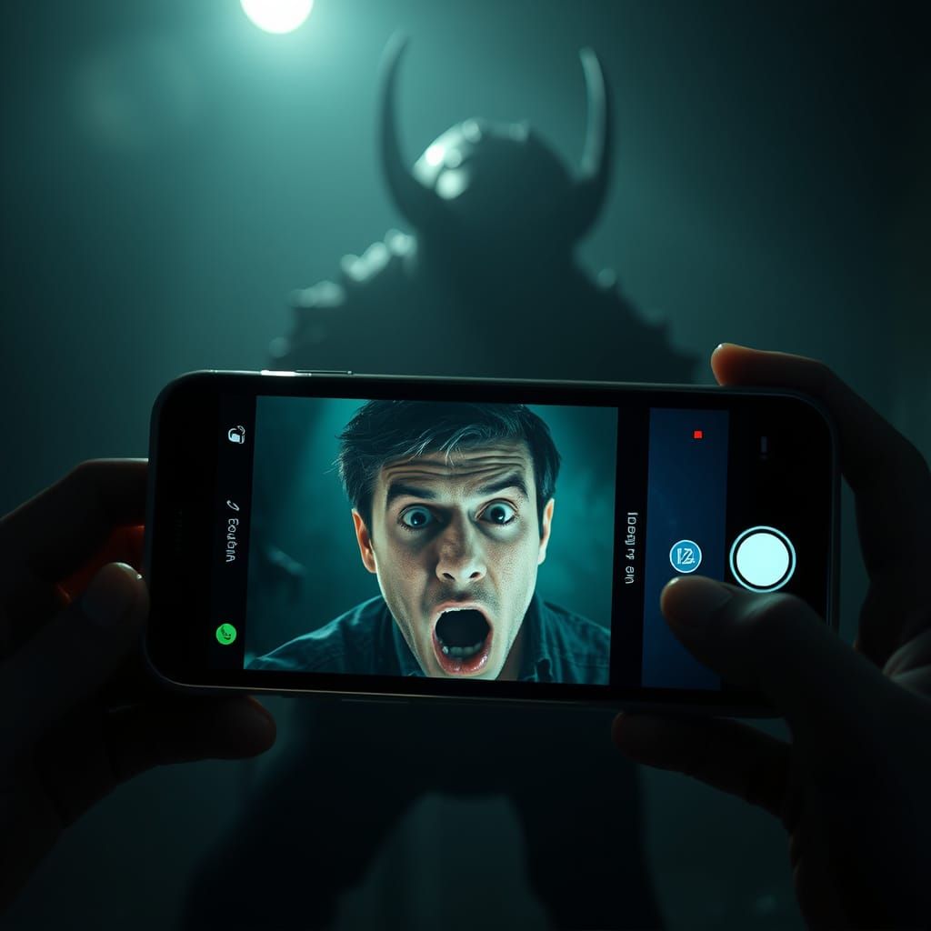 Monstrous Reality Blurs in Smartphone Selfie