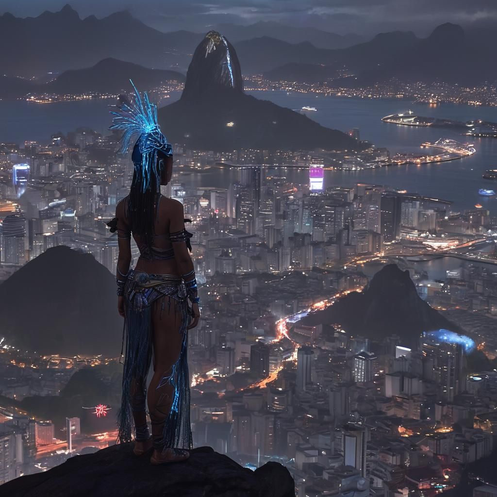 Cyberpunk Shaman Overlooking Rio de Janeiro