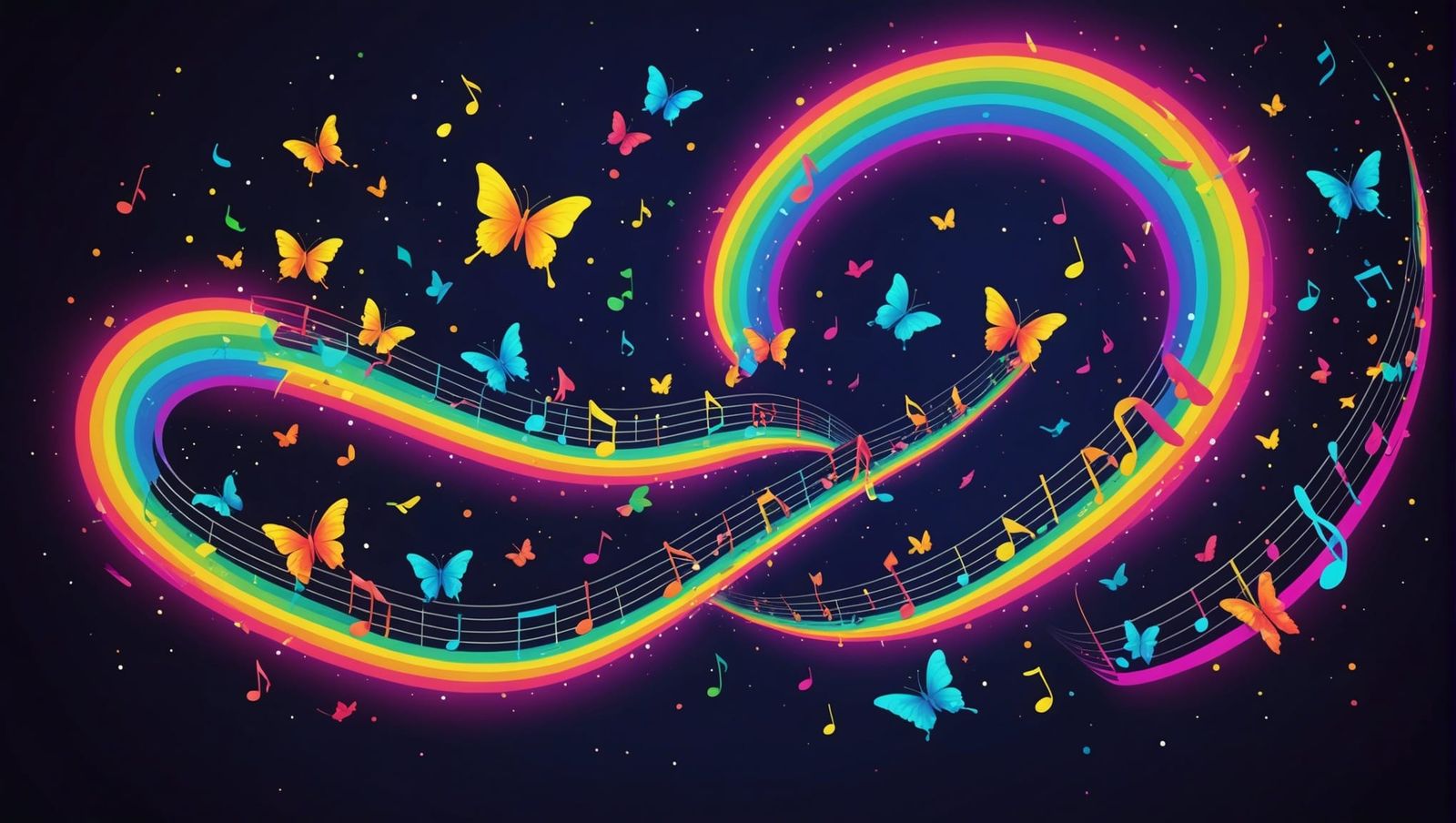 Rainbow Butterflies in Space: Synthwave Neon Art