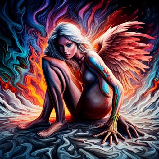 Biomechanical Fallen Angel in Graffiti Splash Art