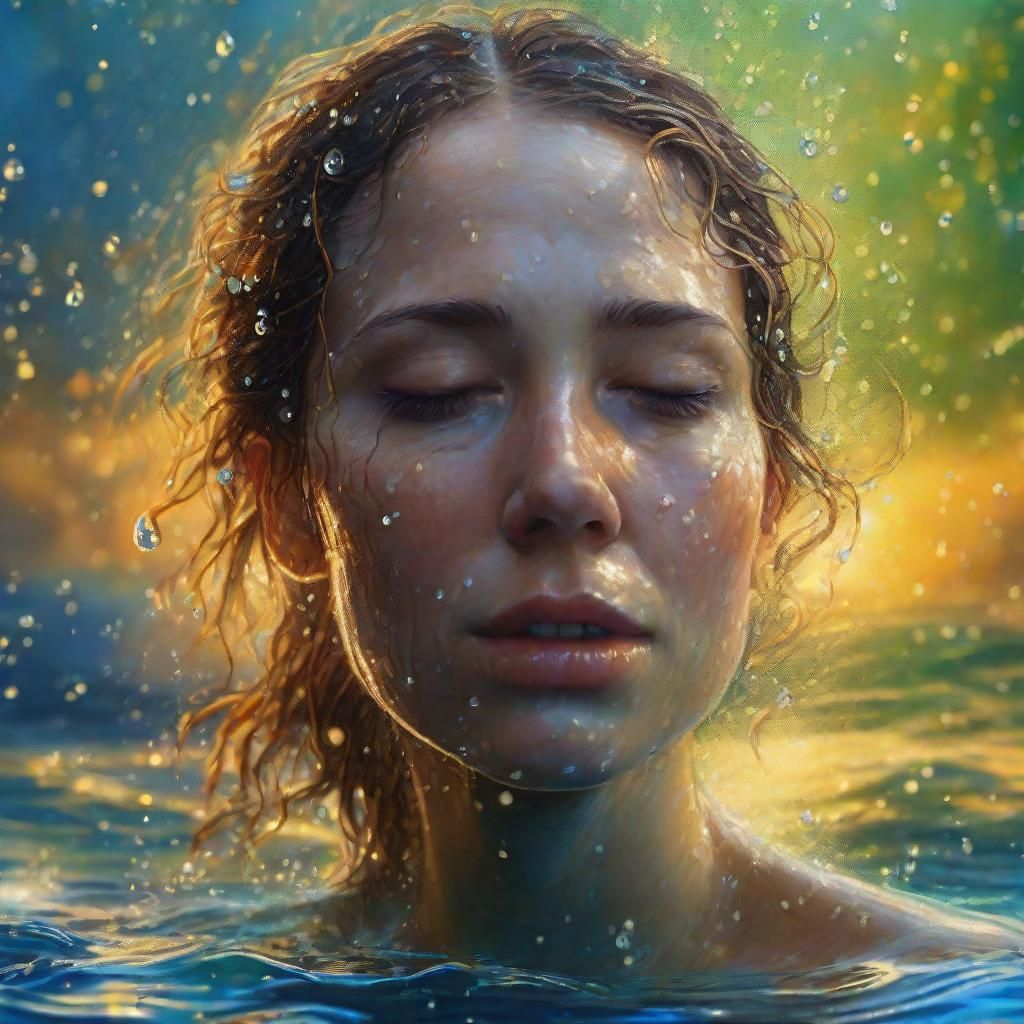 Surreal Hyperrealistic Portrait of a Woman Emerging from Wat...