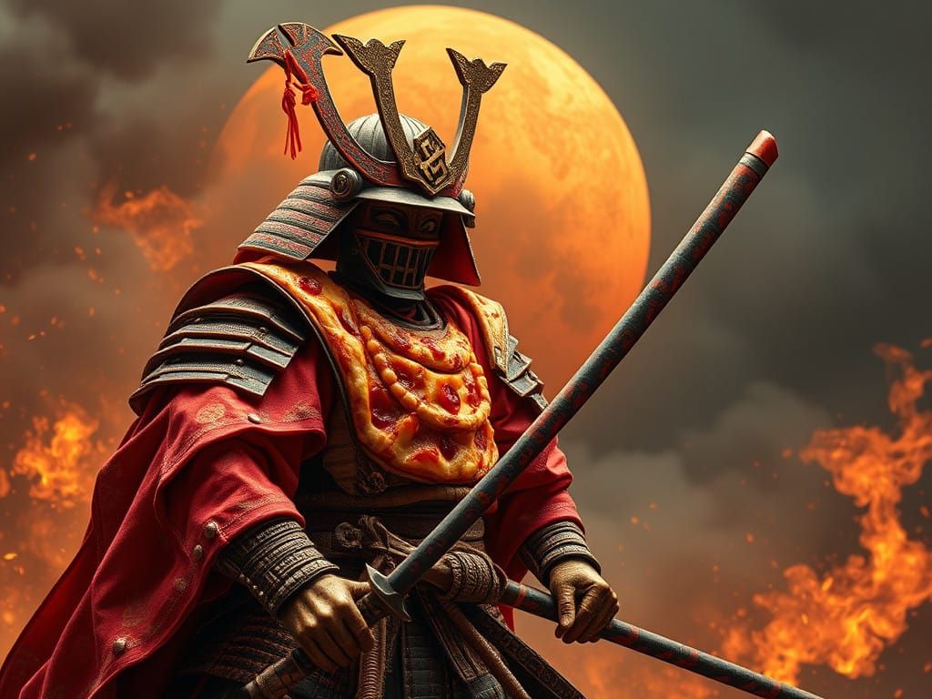 Hyper-Realistic Samurai-Golem of Pizza Art