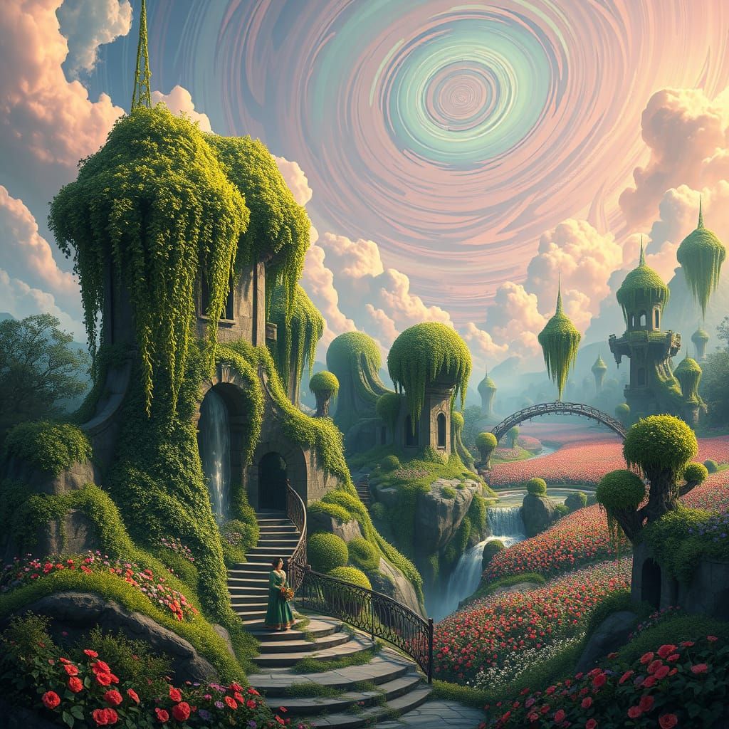 Restored Hanging Gardens Under Psychedelic Sky