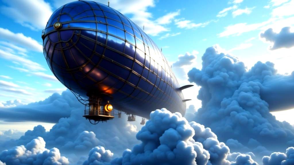 Massive Steampunk Airship Ascends Through Stormy Twilight