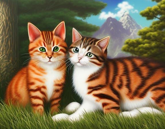 Anime Cats Cuddling in Autumn Forest