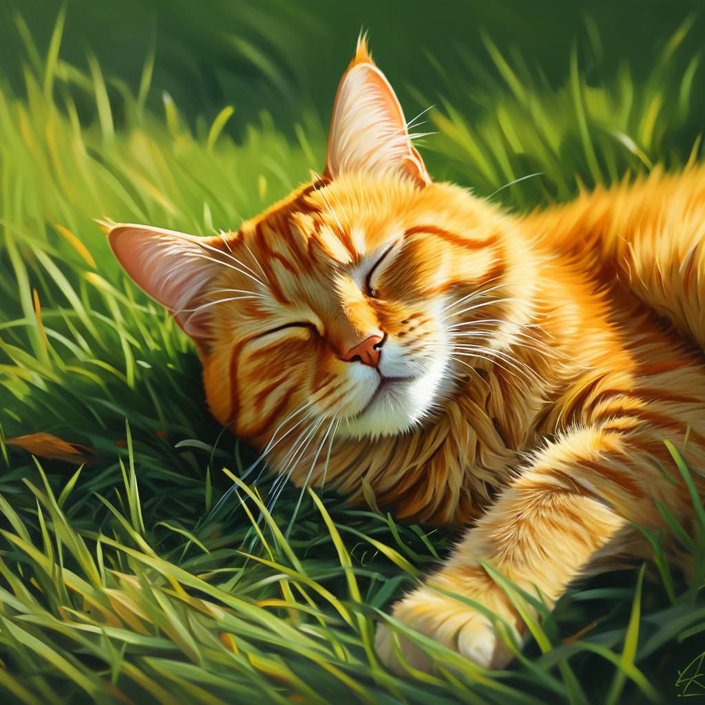 Orange Cat Sleeping: Impressionist Oil Painting