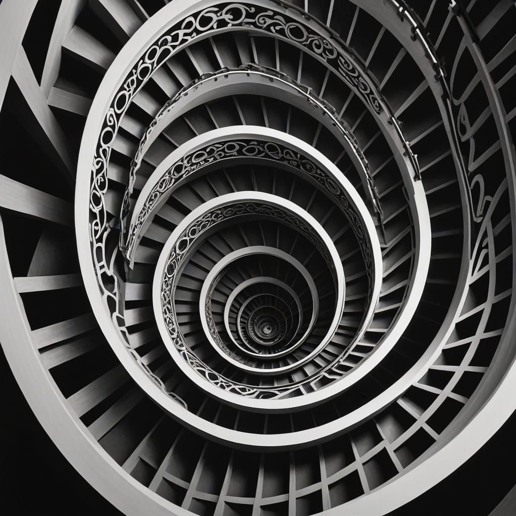 Ethereal Black and White Geometric Masterpiece in Op Art Sty...