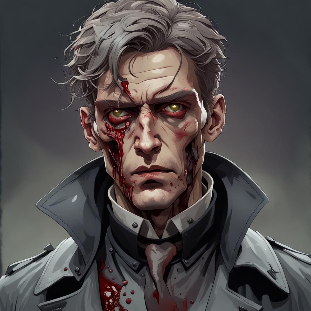 Decomposing Zombie Portrait in Hyperdetailed Art Style