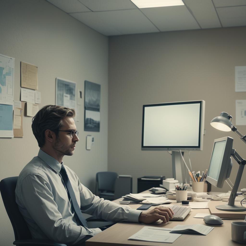Monochromatic Beige Office Concept Art in 4K