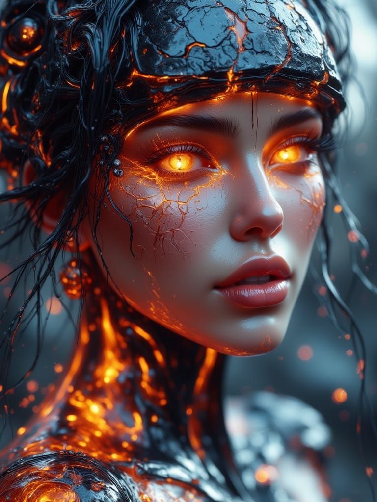 Beautiful Woman With Glowing Cracks In Fantasy Style