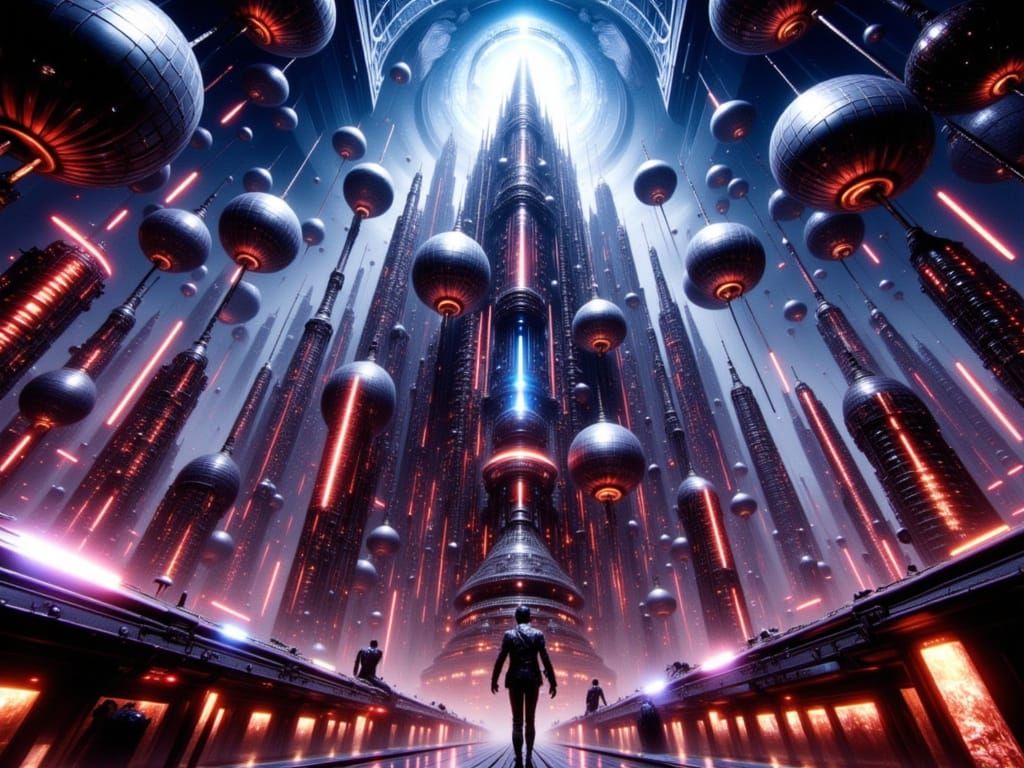 Hypermaximalist Futuristic Metropolis in Neon-Lit Cosmic Exp...