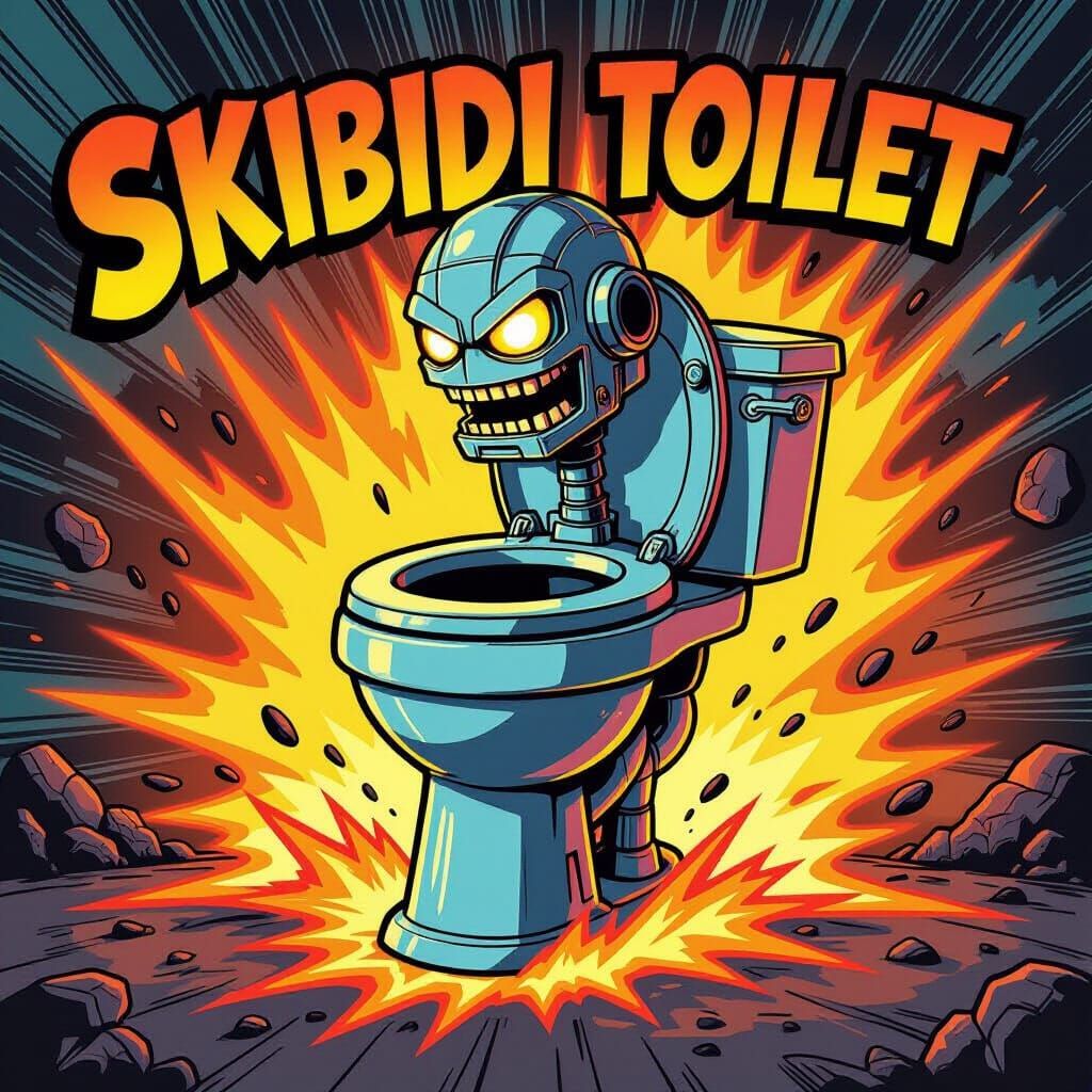 Skibidi Toilet Character Radiating Heat in Comic Book Style