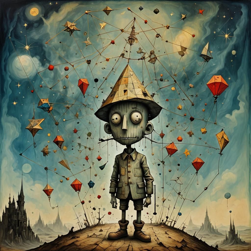 Surreal Pinocchio in Wonderland: A Futuristic Vision