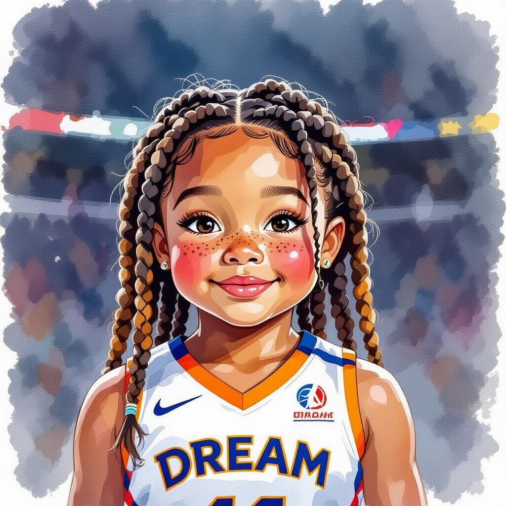 Girl at Basketball Game in Watercolor Style