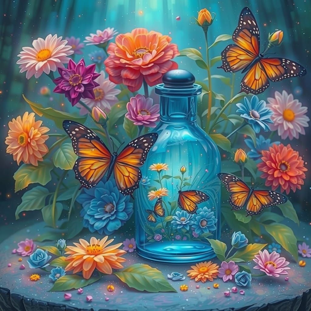 Cosmic Floral Dreams in Vibrant Glass