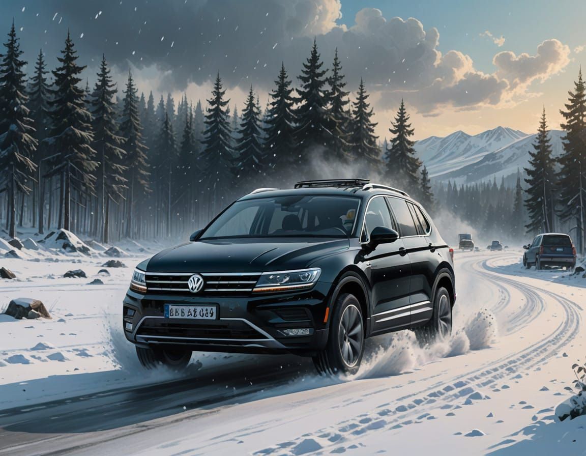 Four Wheel Drive in Snowy Splendor, Fantasy Concept Art