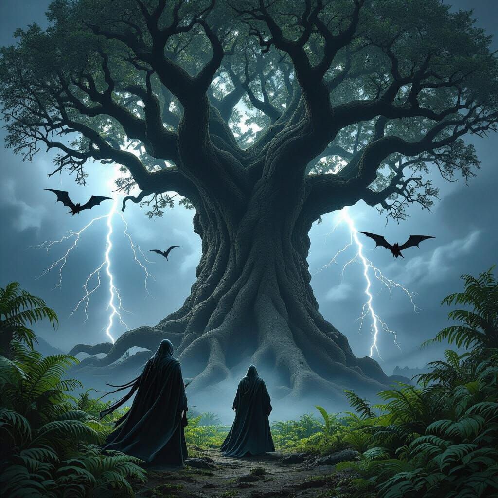 Sorceress in Jurassic Landscape as Dark Fantasy Art