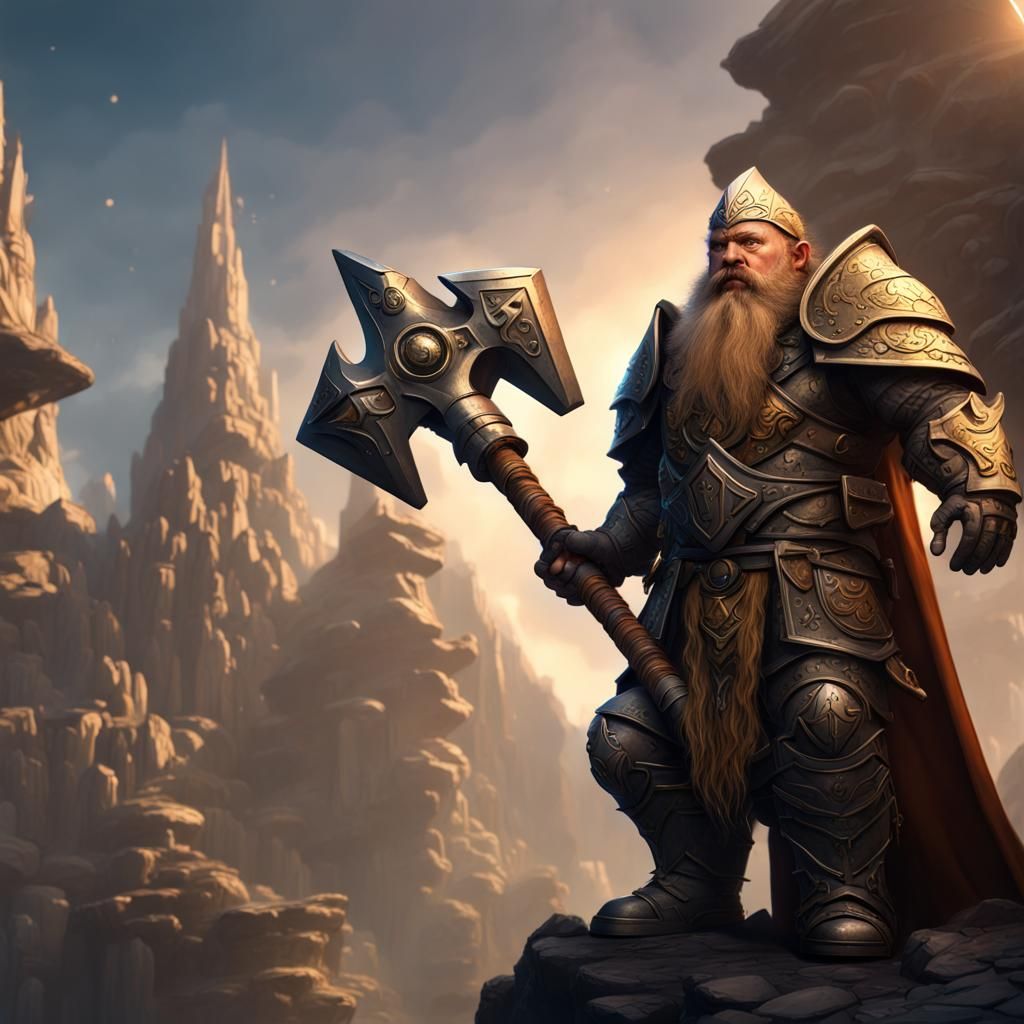 Dwarf Paladin with Hammer in Holy Light