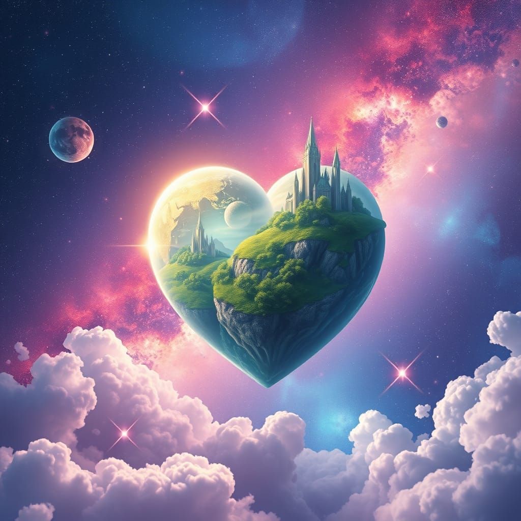 Heart Shaped Planet in Vibrant Cosmos