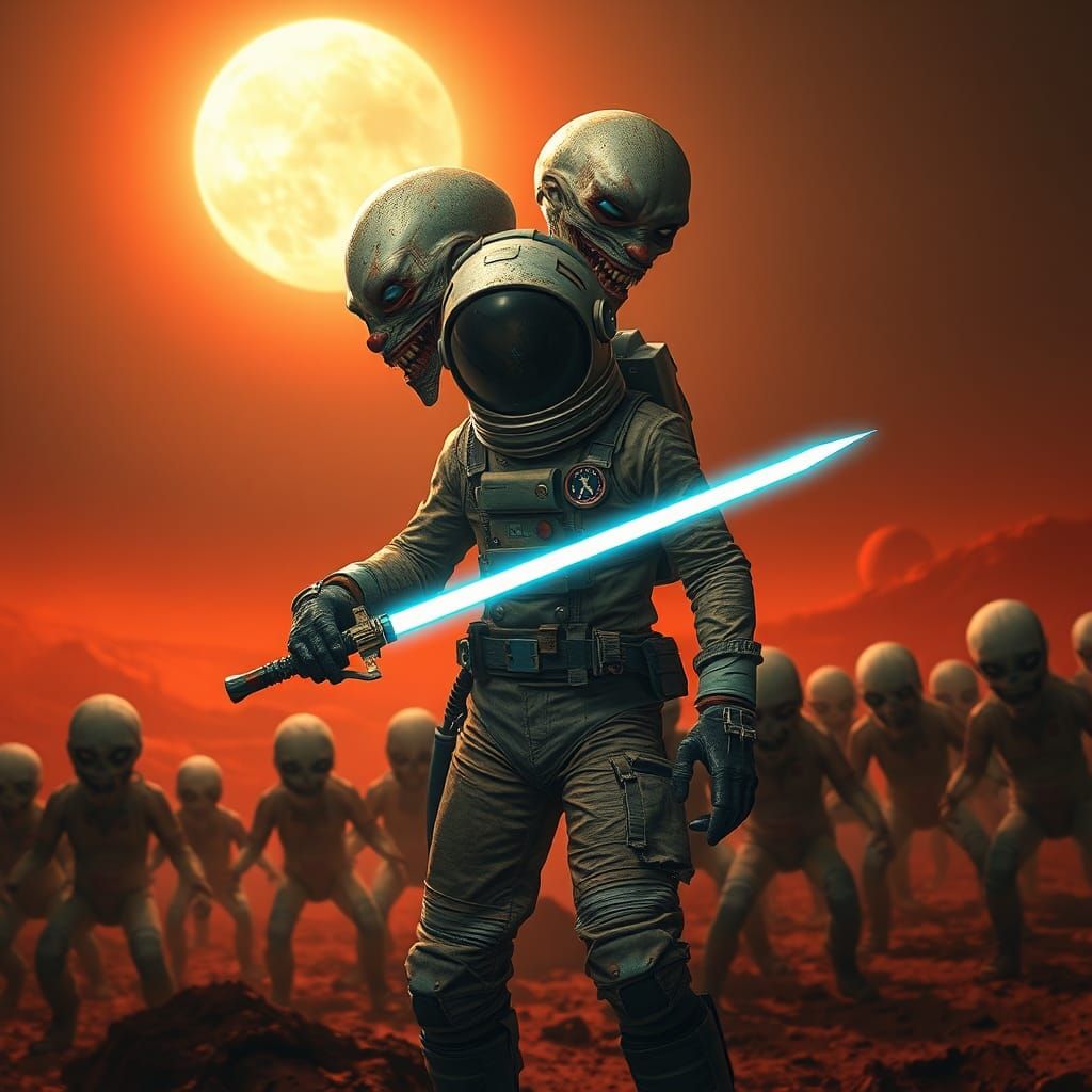 Astronaut vs. Alien Clowns on Crimson Planet