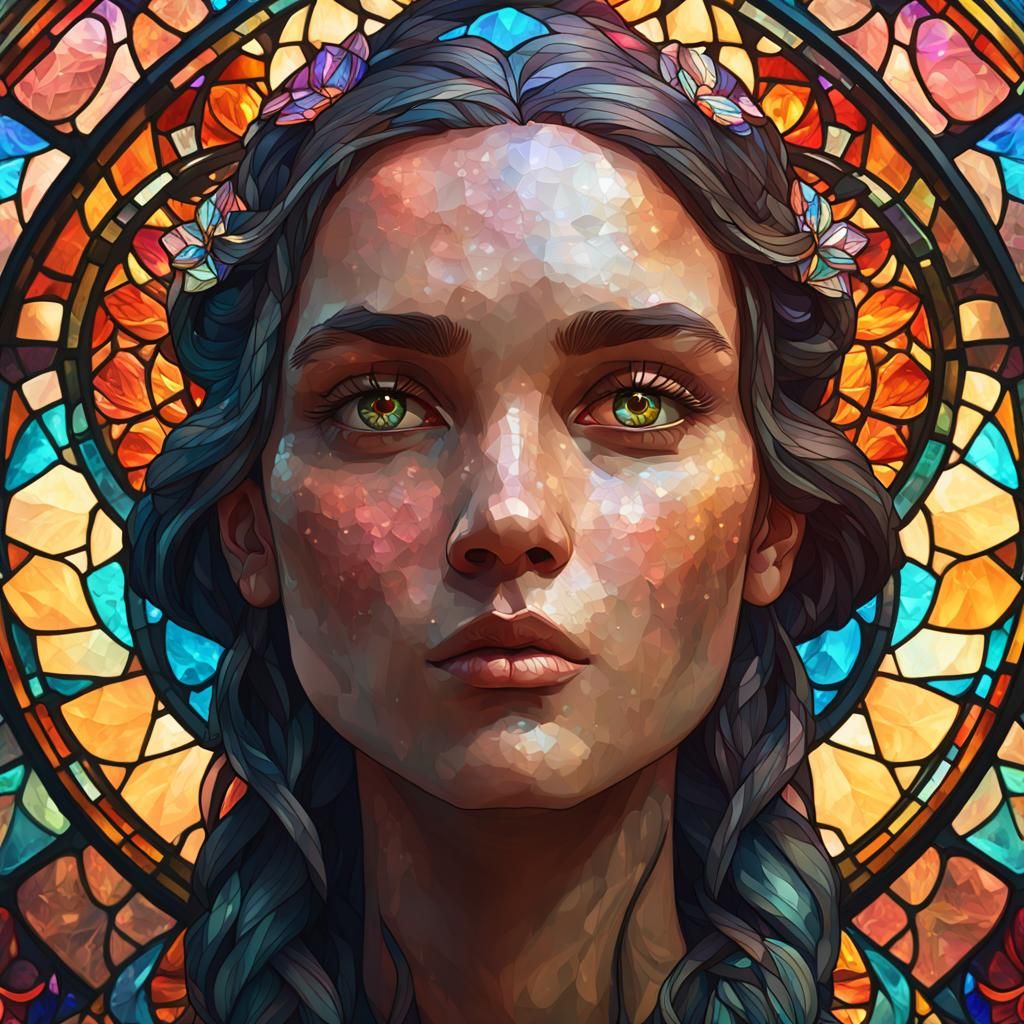 Stained Glass Kaleidoscope Portrait in Art Nouveau Style