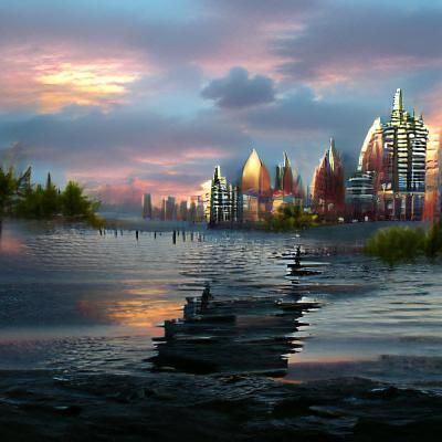 Sunset Cityscape Matte Painting