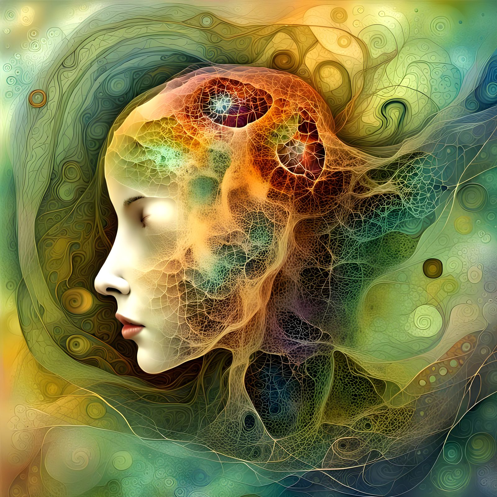 Abstract Digital Face Art: Digital Consciousness Concept