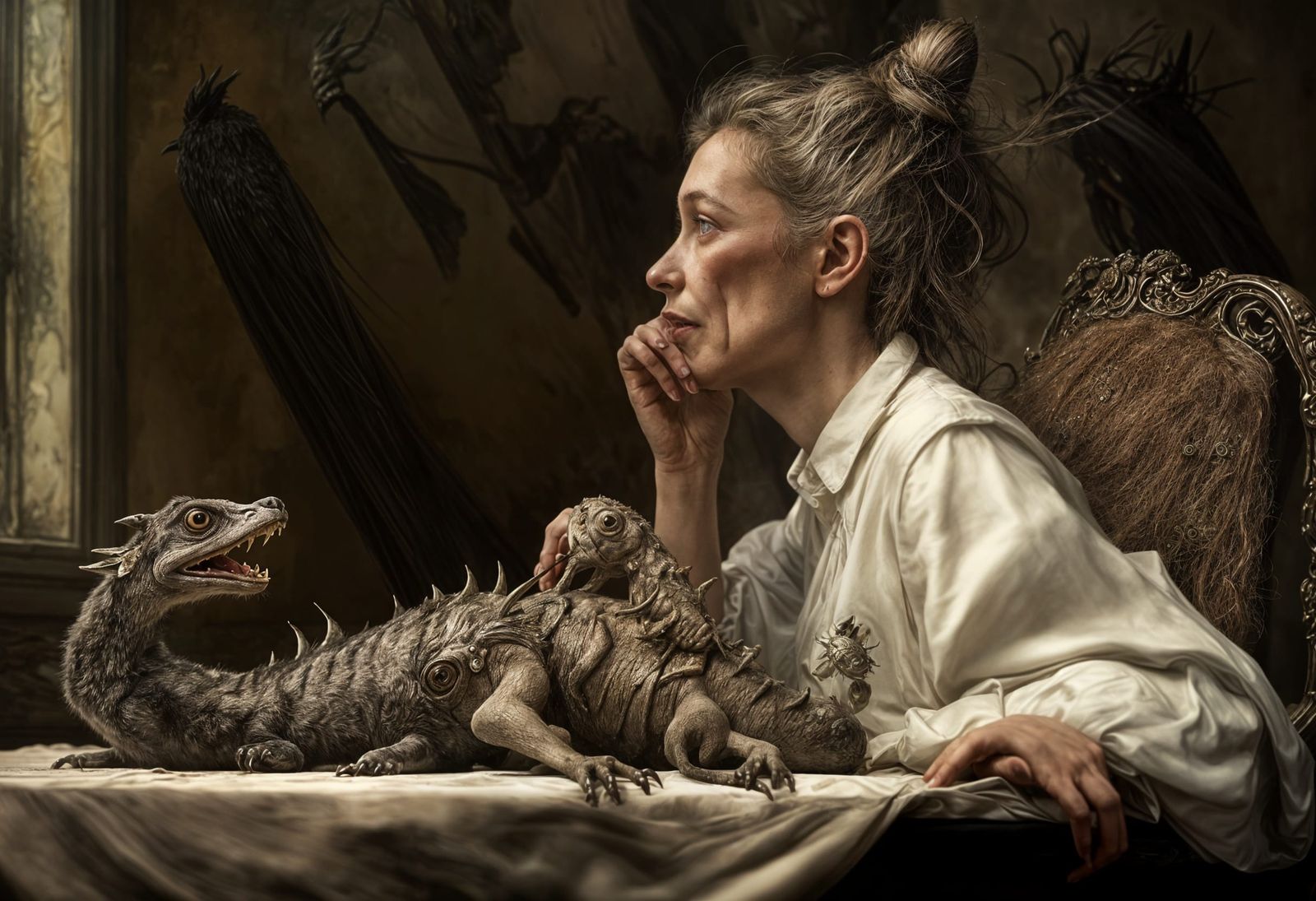 Photorealistic Cityscape with Bizarre Creatures in Future