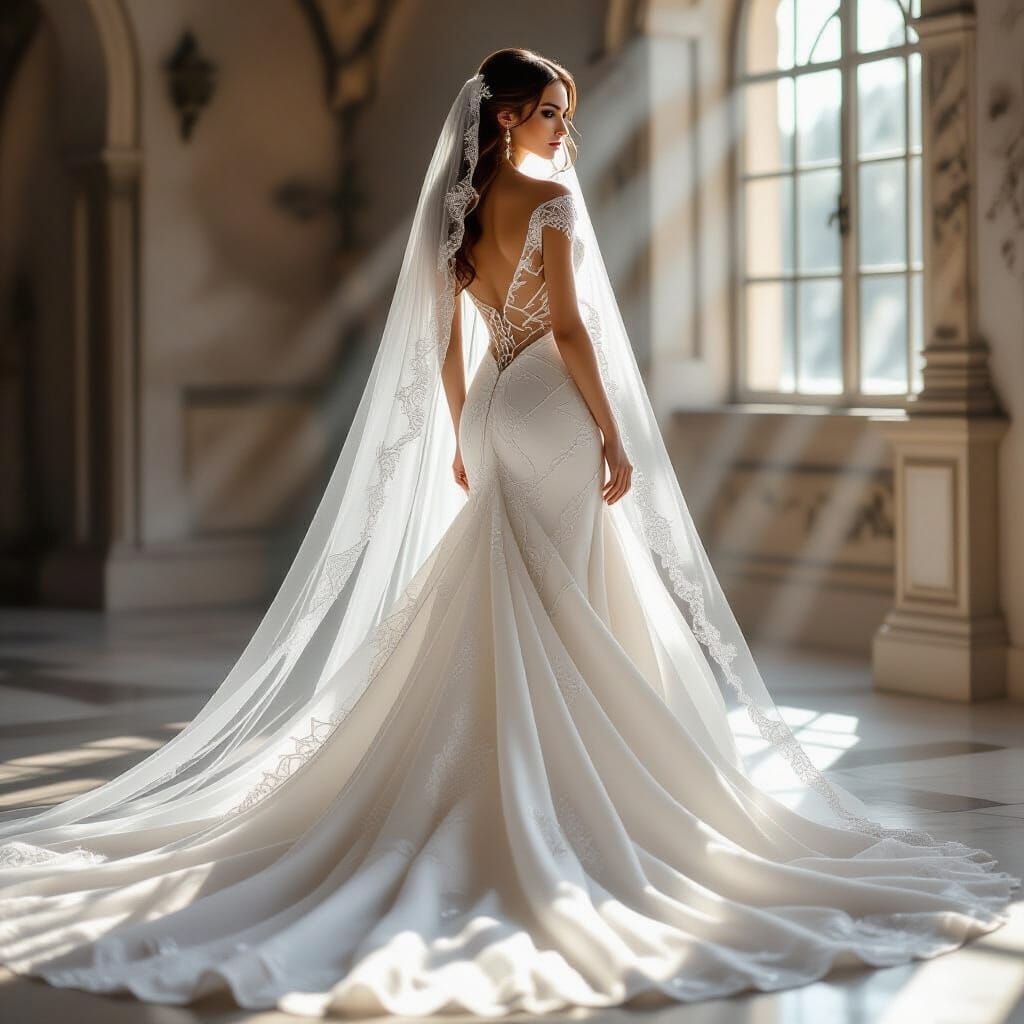 Spectacular Spider Silk Wedding Gown with Web Veil