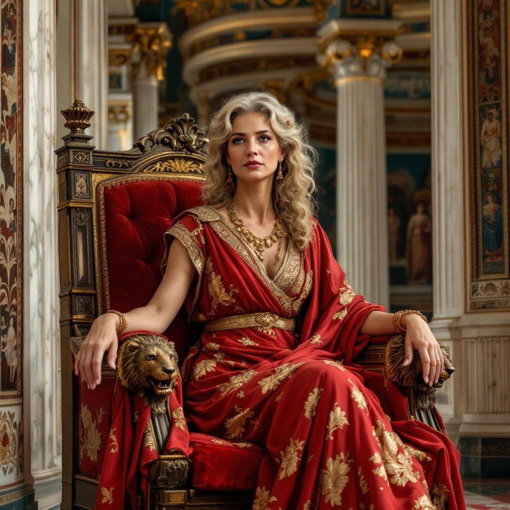 Elegant Roman Matron in Ornate Red Tunic