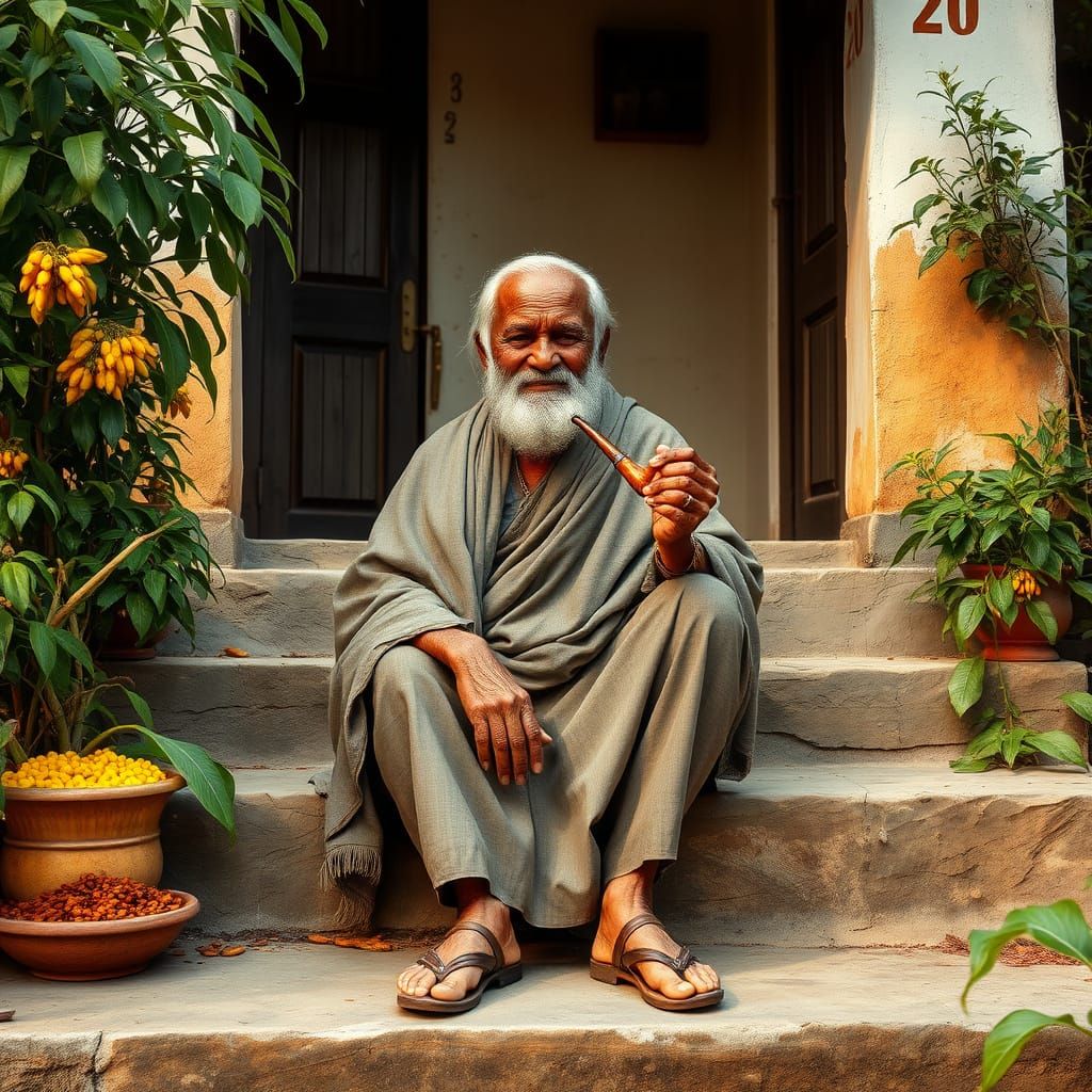 Kerala Man in Spice Garden, Rockwell Style