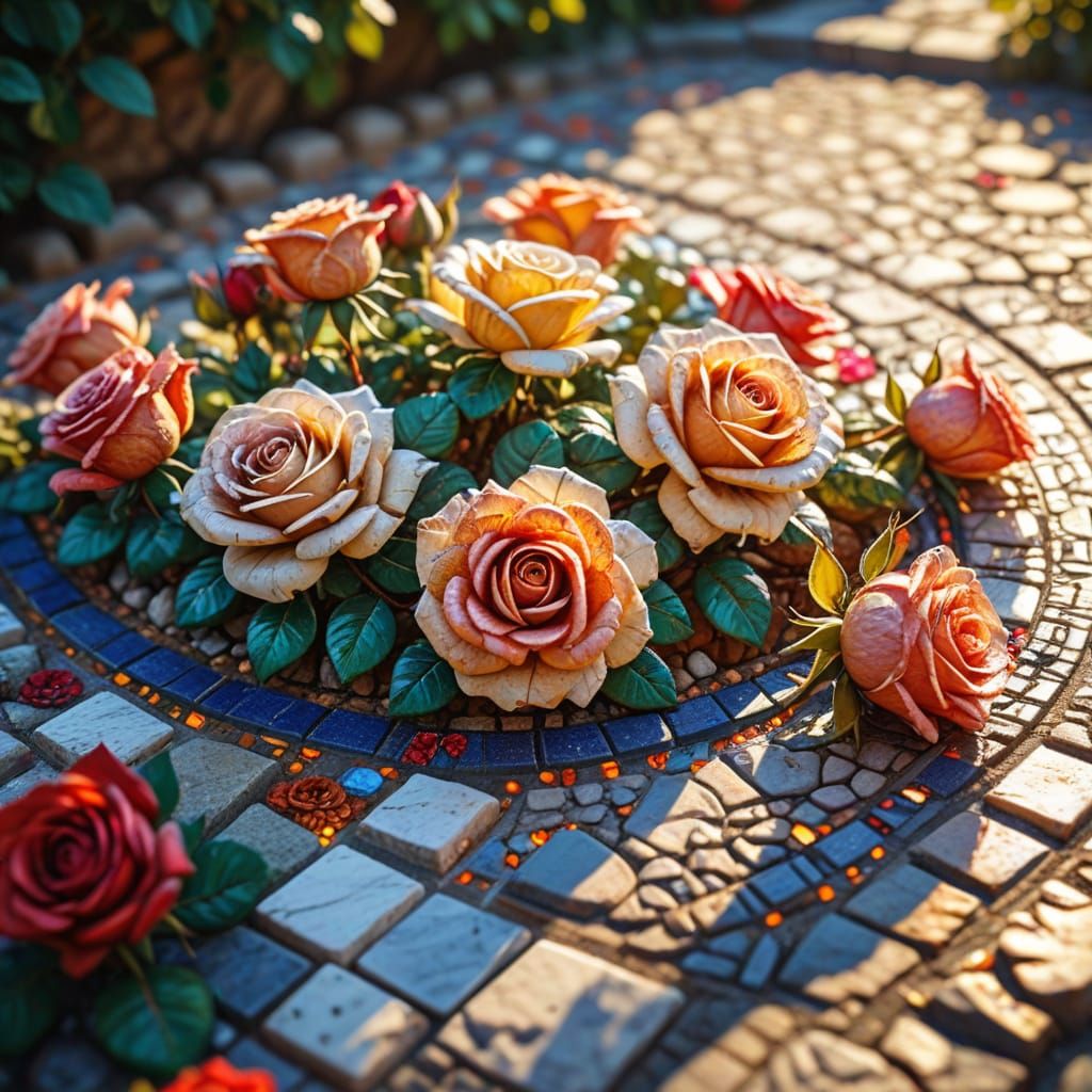 Byzantine Mosaic Art: Roses in a Garden