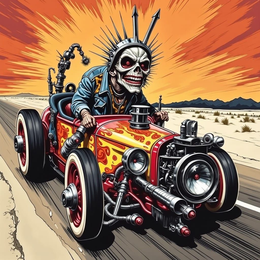 Grotesque Hot Rod Creature in Lowbrow Style